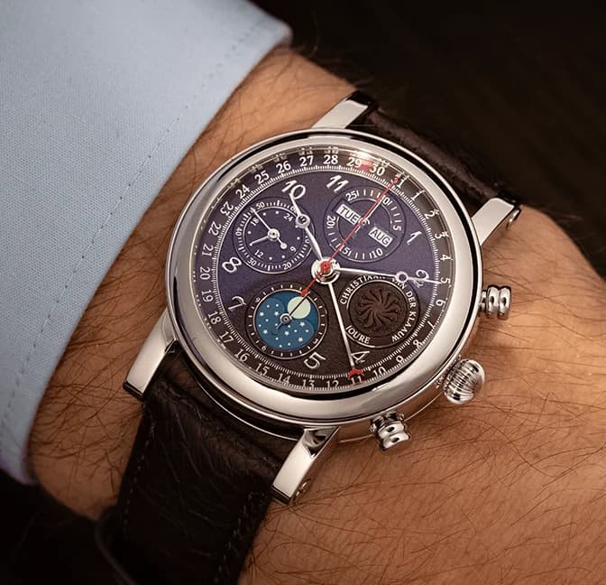 Chronograph with a moon phase on the wrist