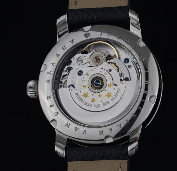 Movement seen through a sapphire caseback