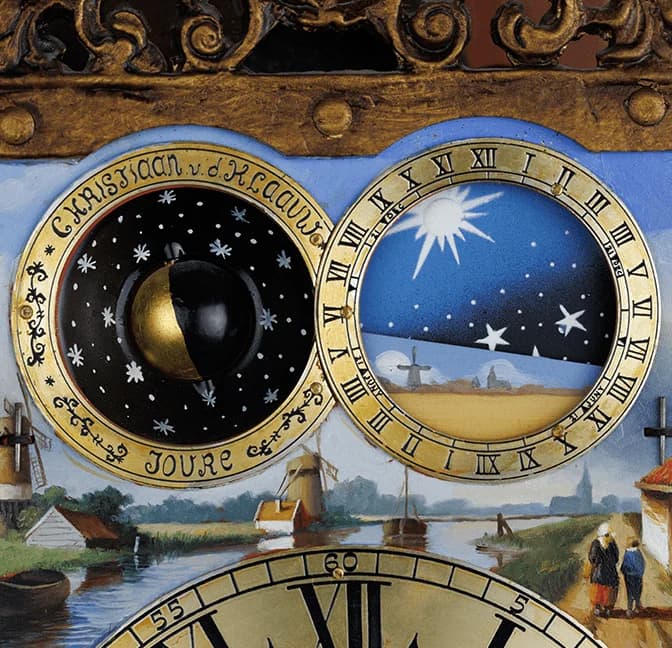 Moon-phase and day-night dials of a CVDK astronomical clock