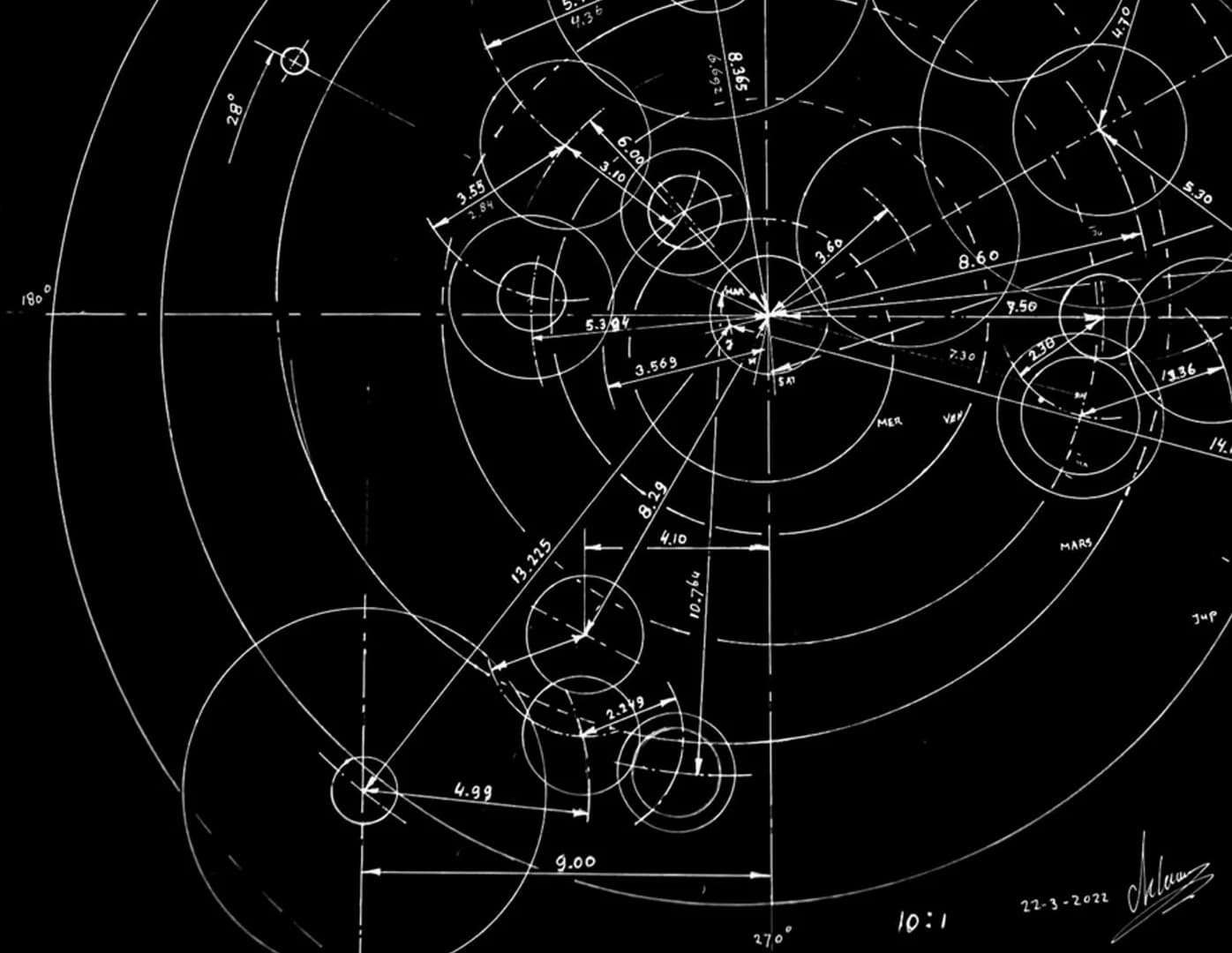 Technical drawing of planetary gear trains