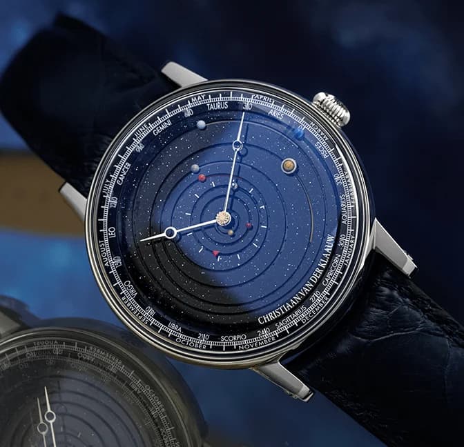 Grand Planetarium Eccentric with eight planets on a blue dial