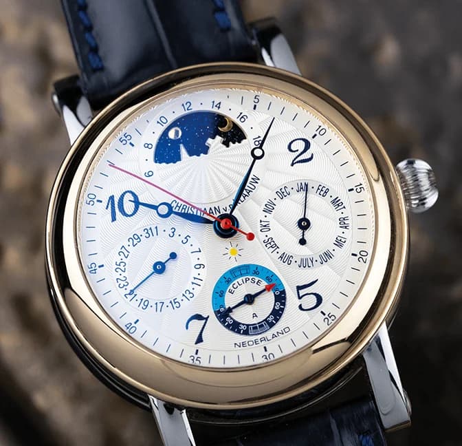 CVDK wristwatch with a moon phase and calendar