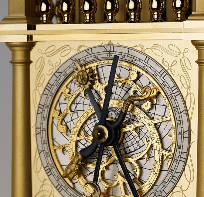 Skeletonised astronomical clock movement