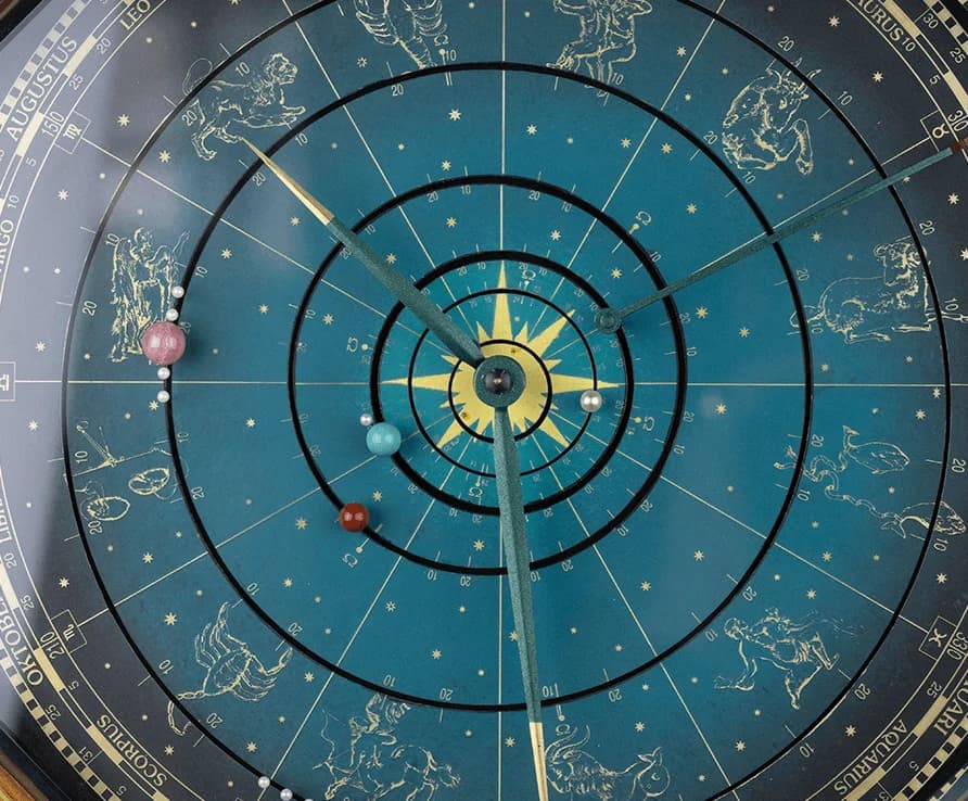 Planetarium dial with planets on their orbits