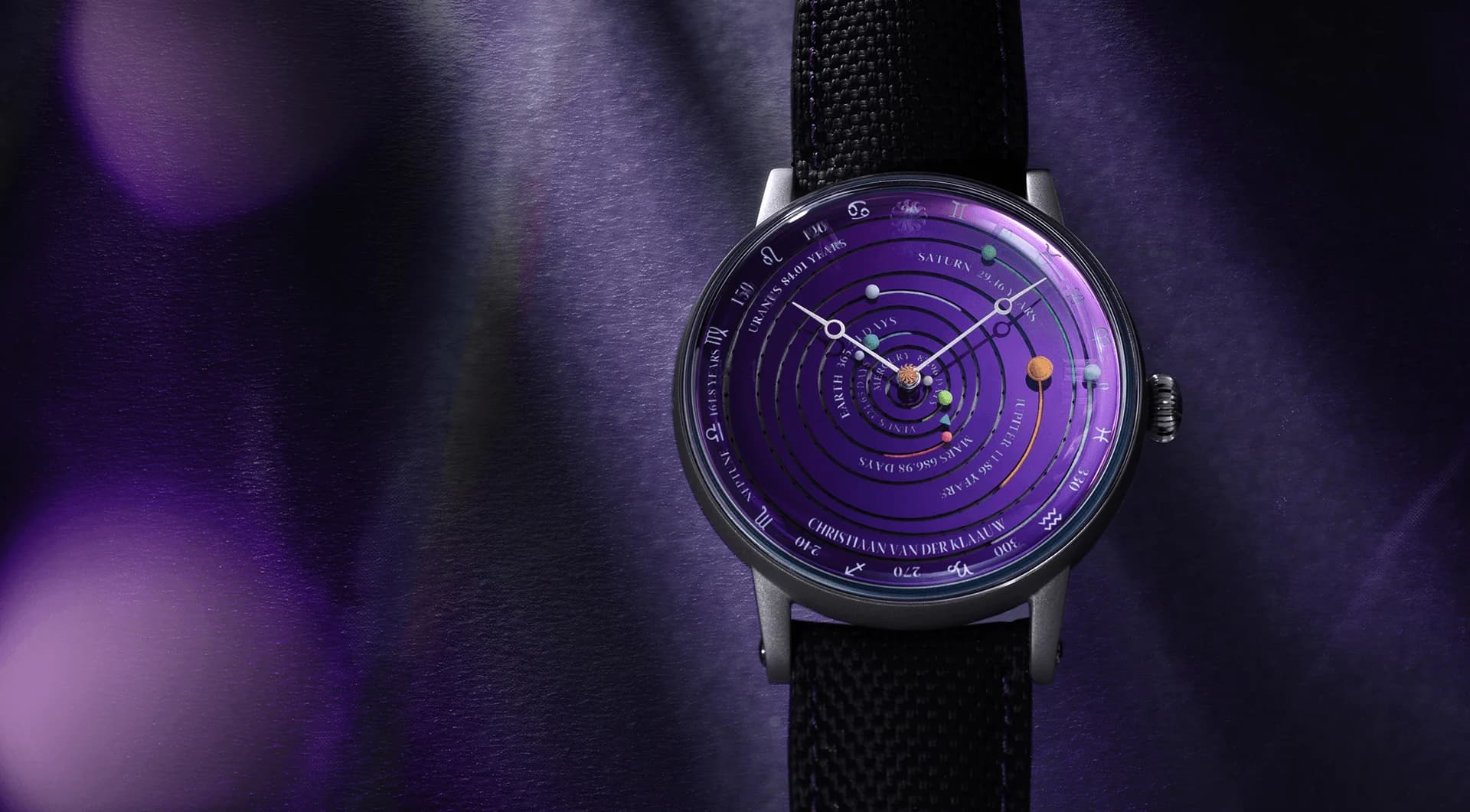 Grand Planetarium Eccentric Si14 with its violet silicon dial