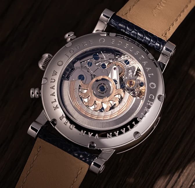 Ariadne Aventurine Blue, caseback with the Ariadne rotor