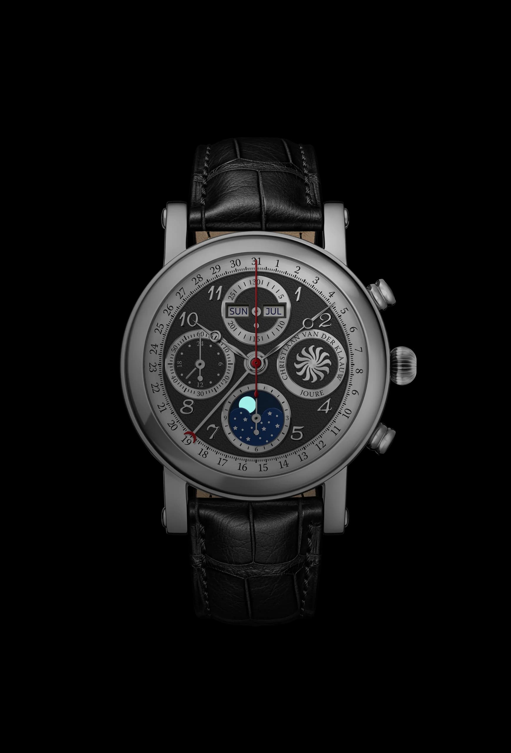 Ariadne Grey in the dark: the moon phase glowing