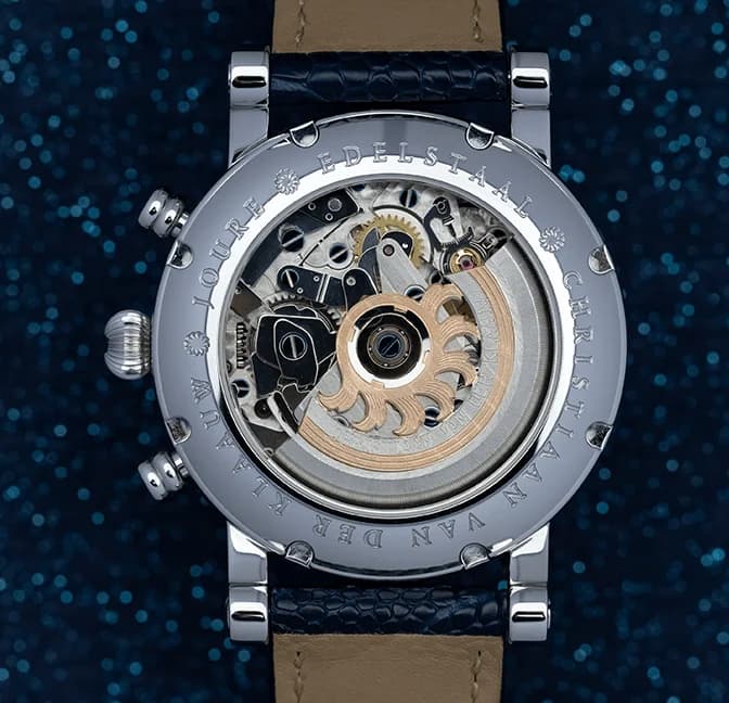 Ariadne Ice Blue, caseback with the Ariadne rotor