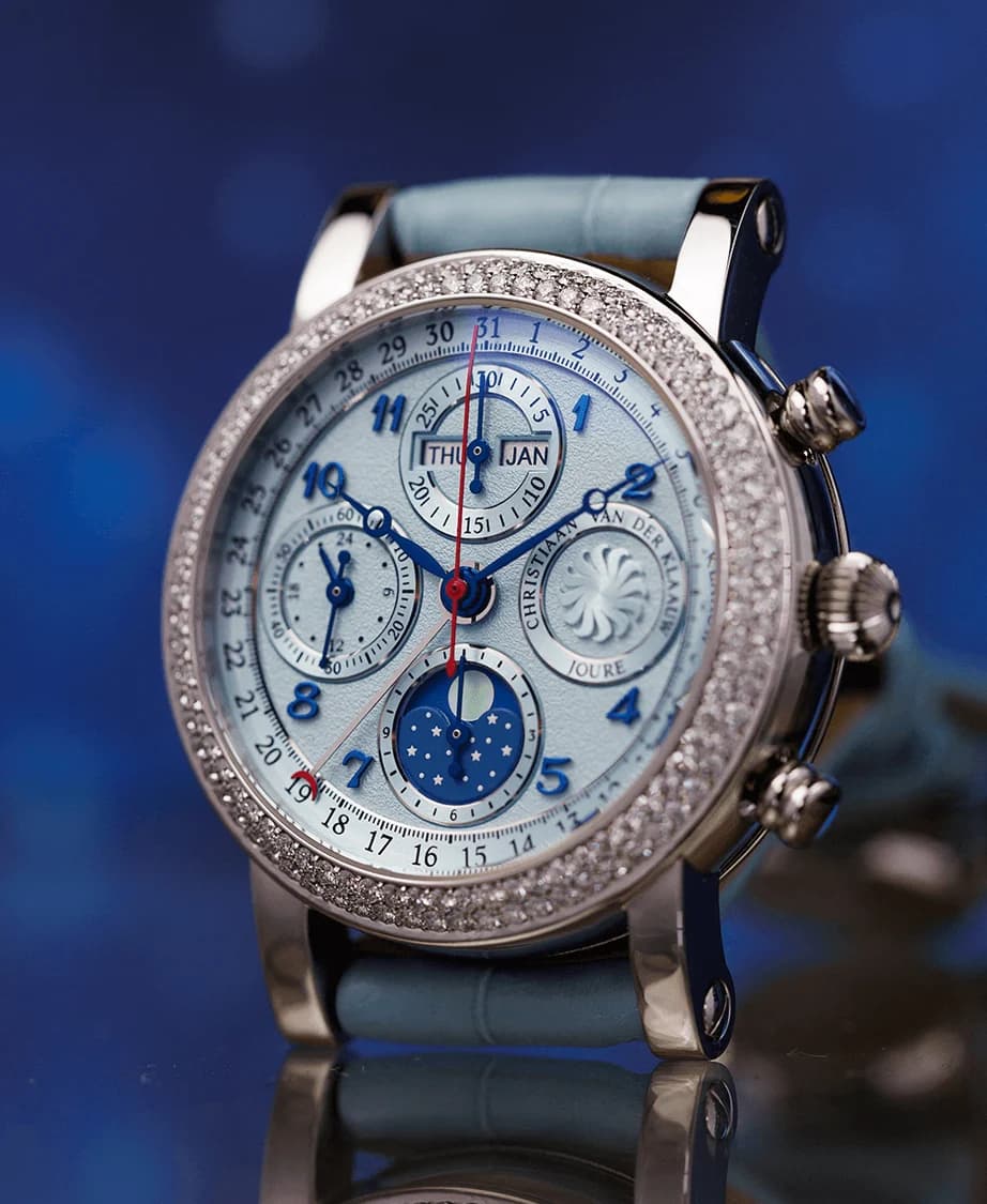 Ariadne dial with chronograph counters, calendar and moon phase