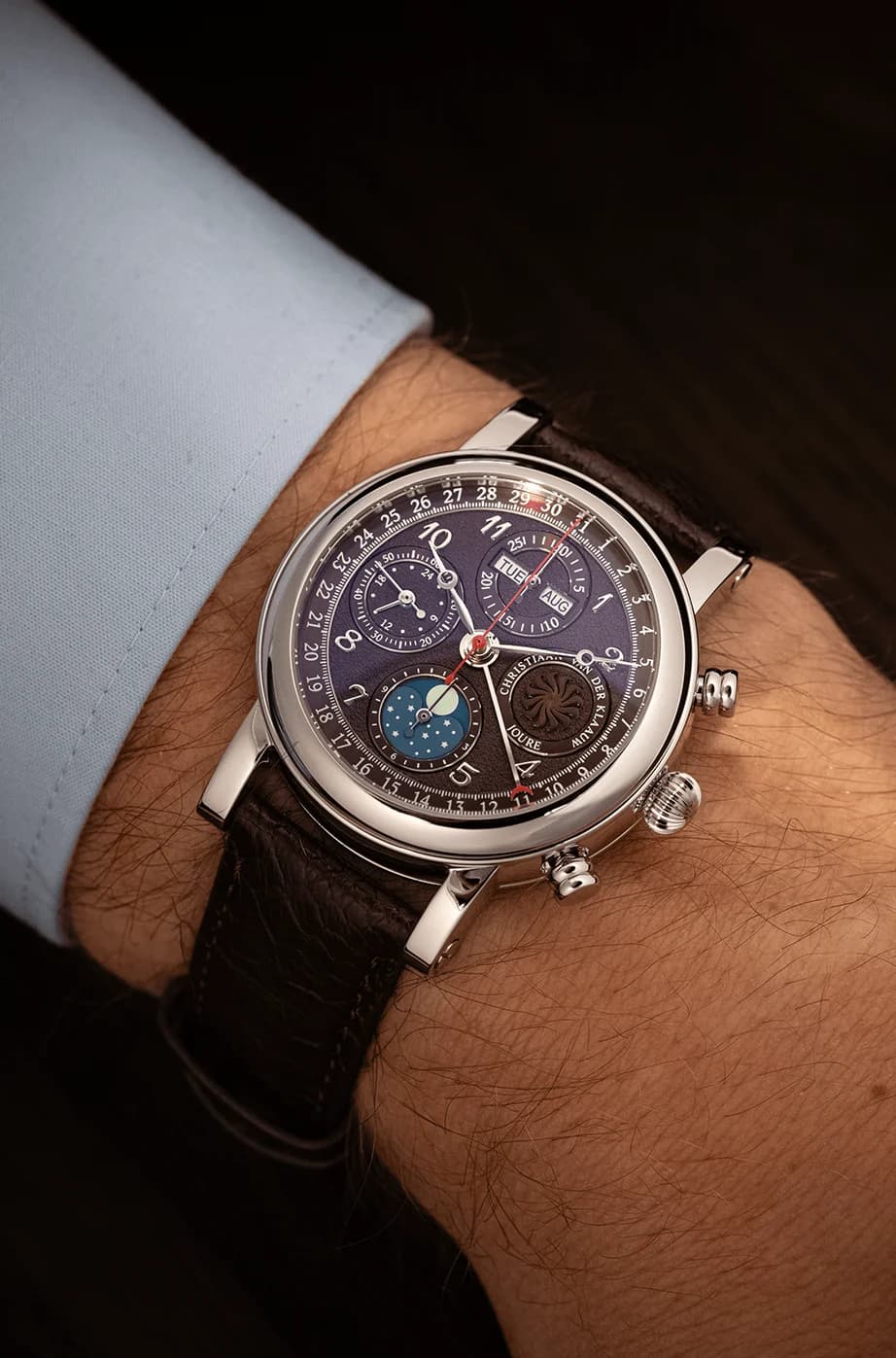 Ariadne Maroon, on the wrist