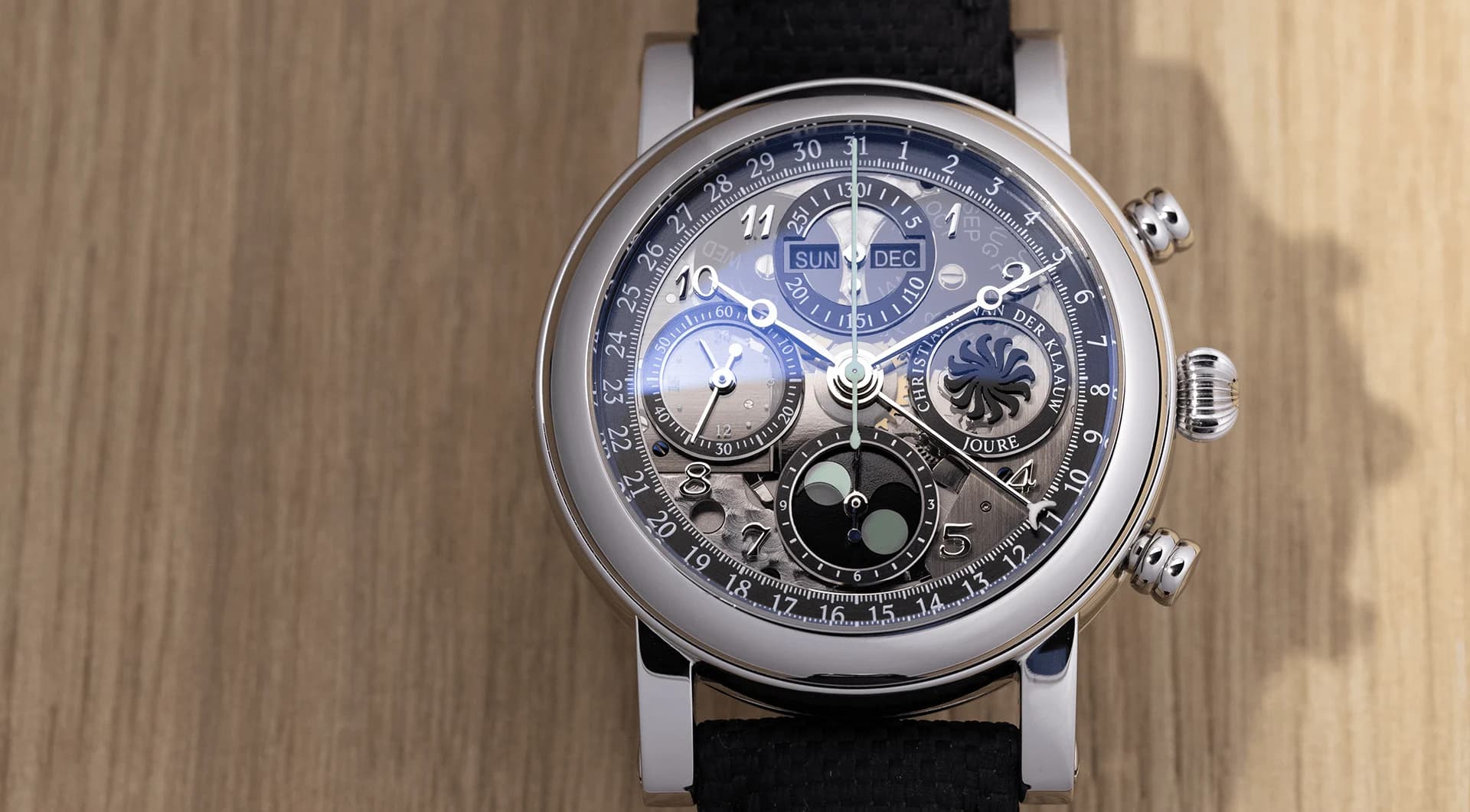 Ariadne Sapphire Smoked Black chronograph with a transparent smoked sapphire dial