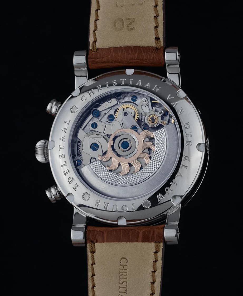 The CVDK7758 movement through the sapphire caseback