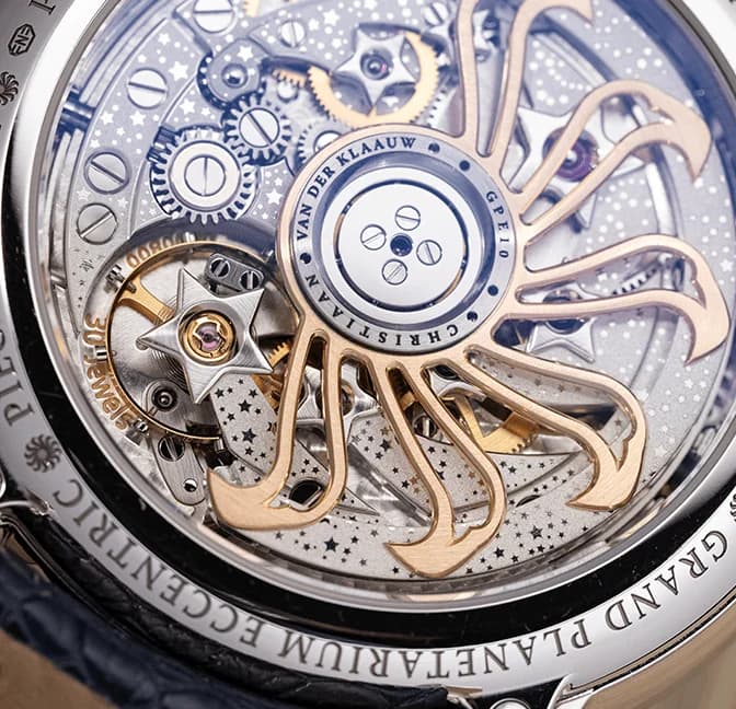 The platinum case and the blue aventurine dial