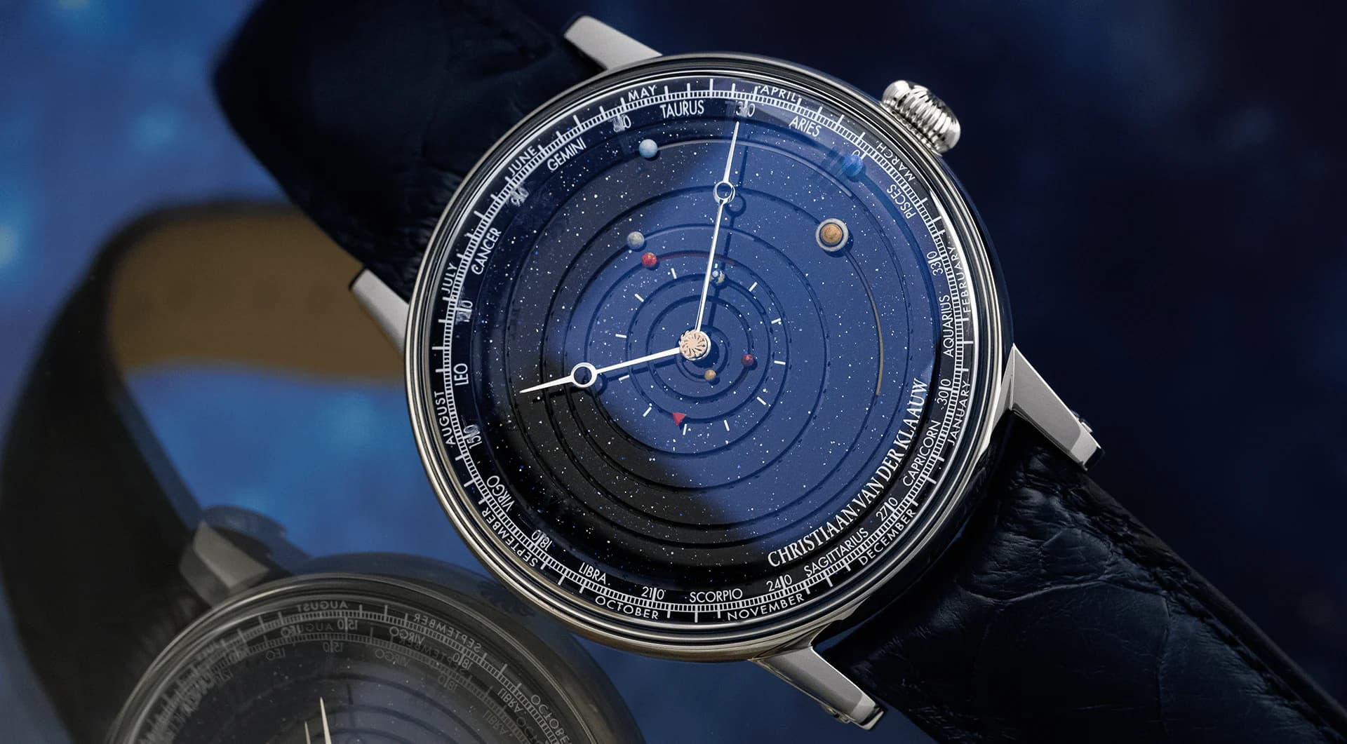 Grand Planetarium Eccentric in platinum with a blue aventurine dial