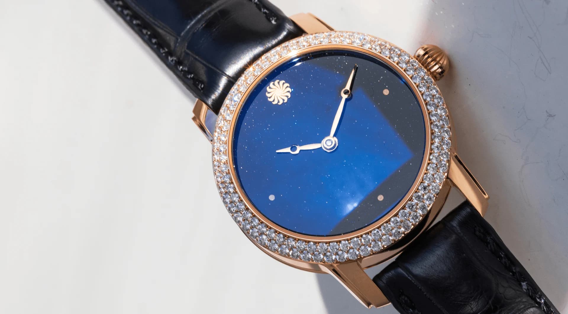 Lady Orion Stardust Diamond Lunette Rose Gold on the wrist