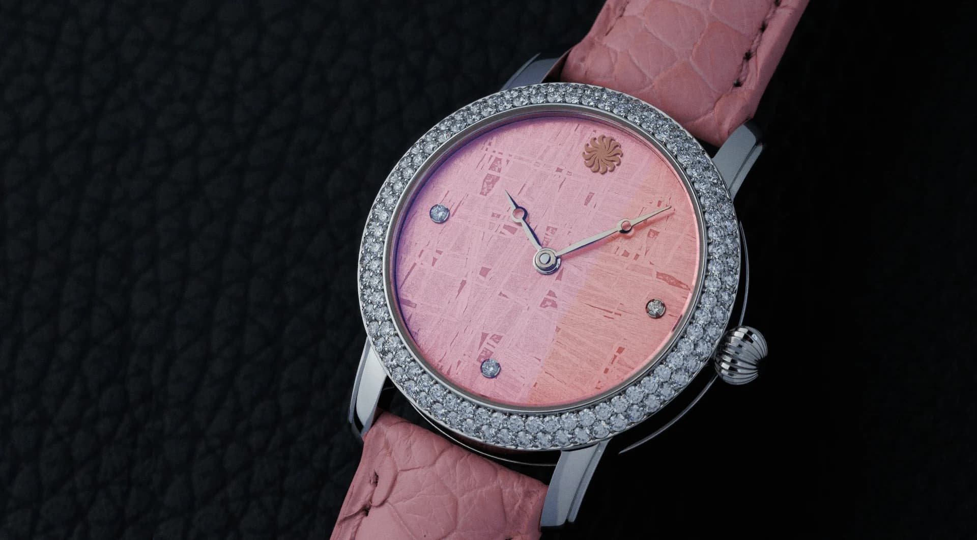 Lady Orion Stardust Pink Meteorite Diamonds on the wrist