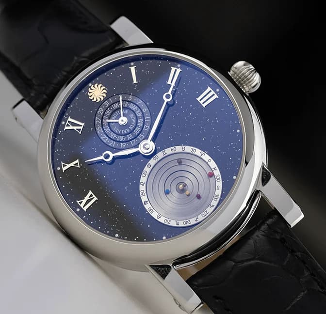 Close-up of the black aventurine dial