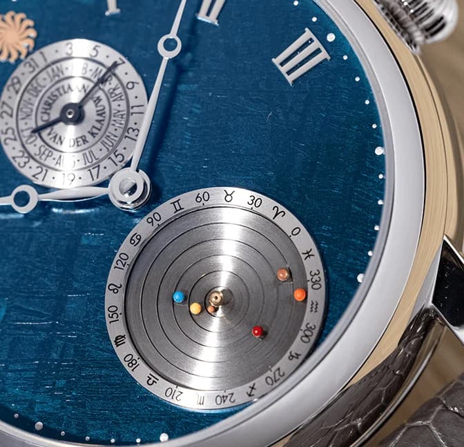 Close-up of the blue meteorite dial