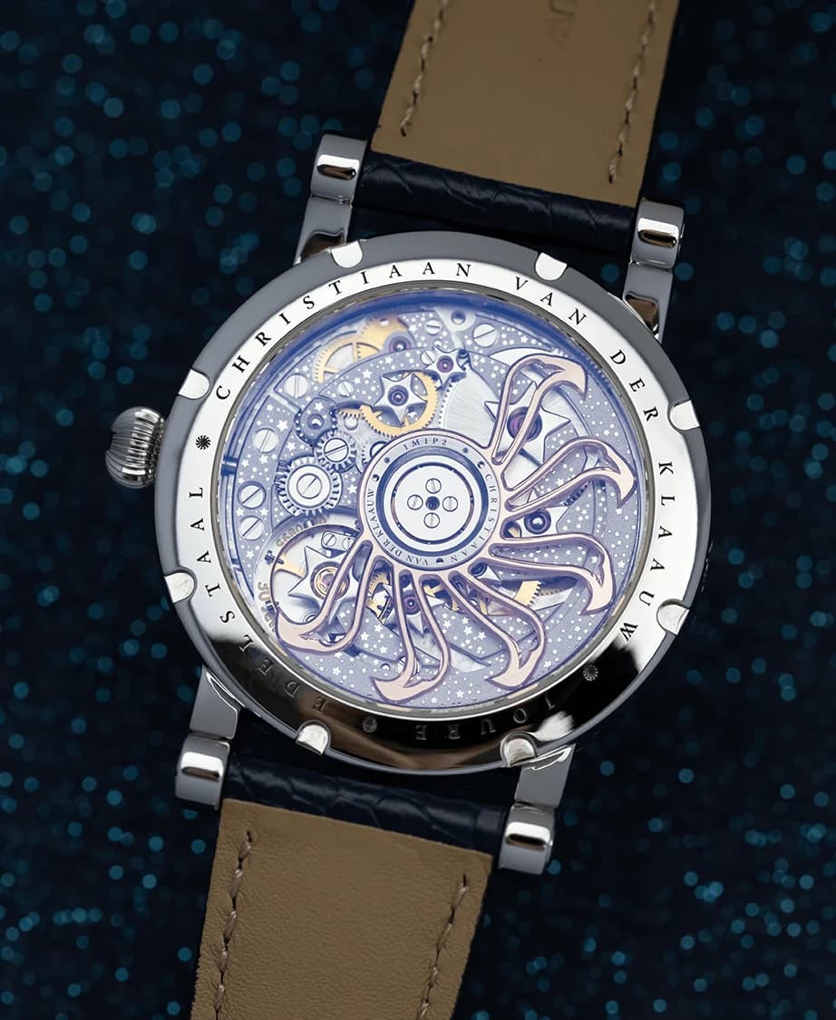 The CKM-01 Manufacture movement through the caseback