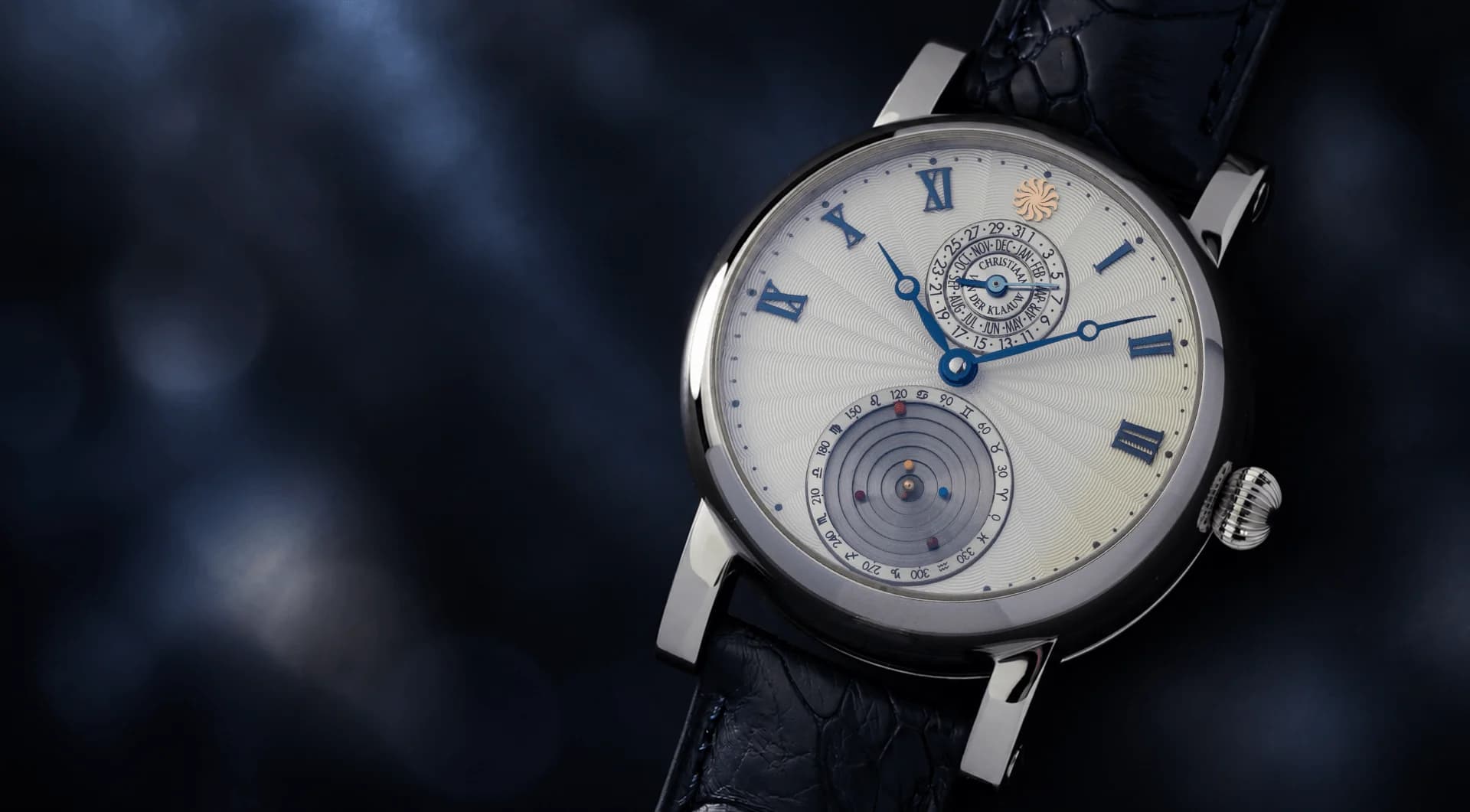 Planetarium Guilloché White in stainless steel with a white dial