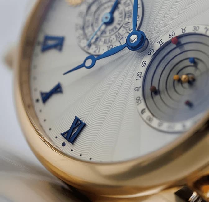 Close-up of the white dial