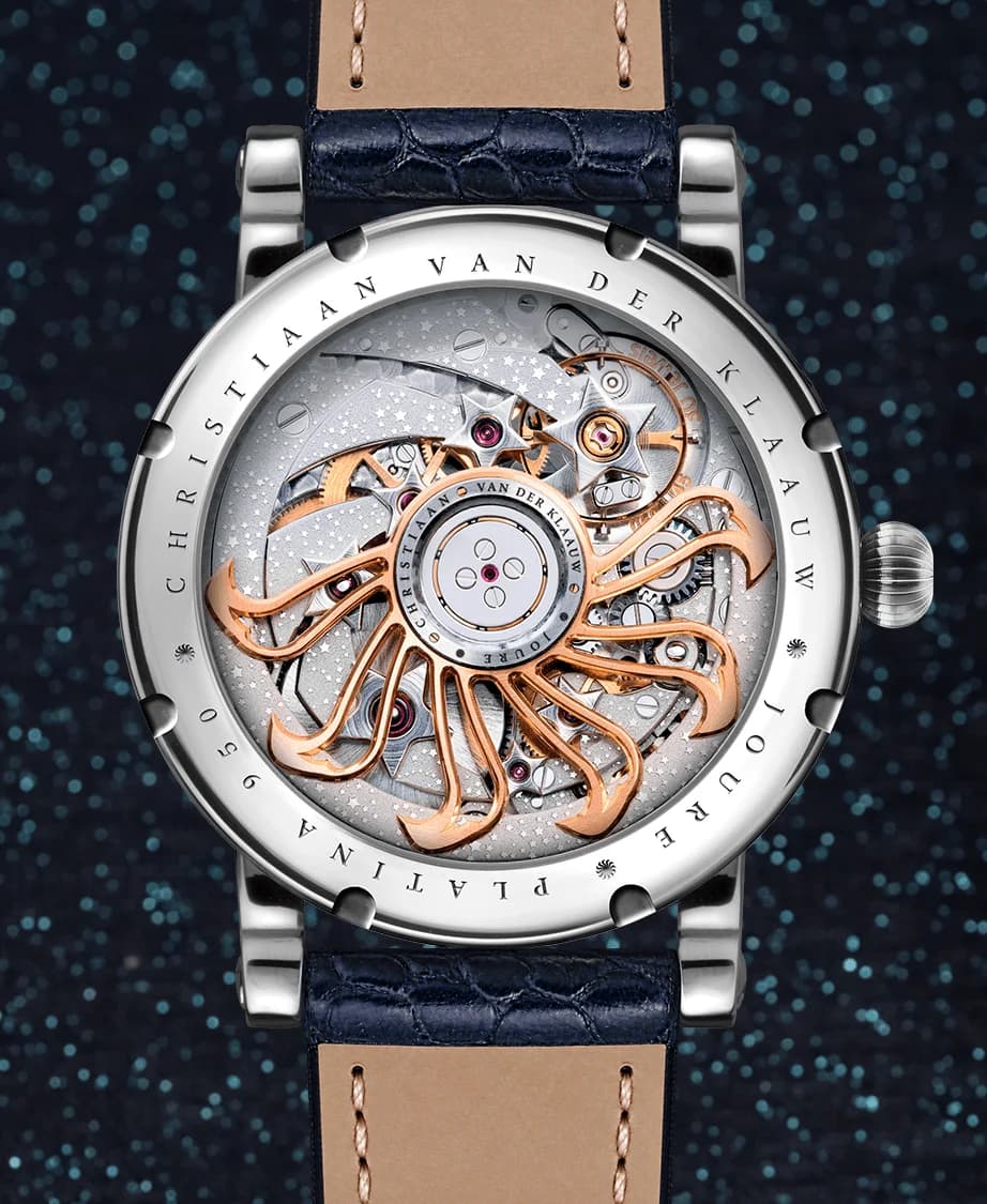 The CKM-01 Manufacture movement through the sapphire caseback