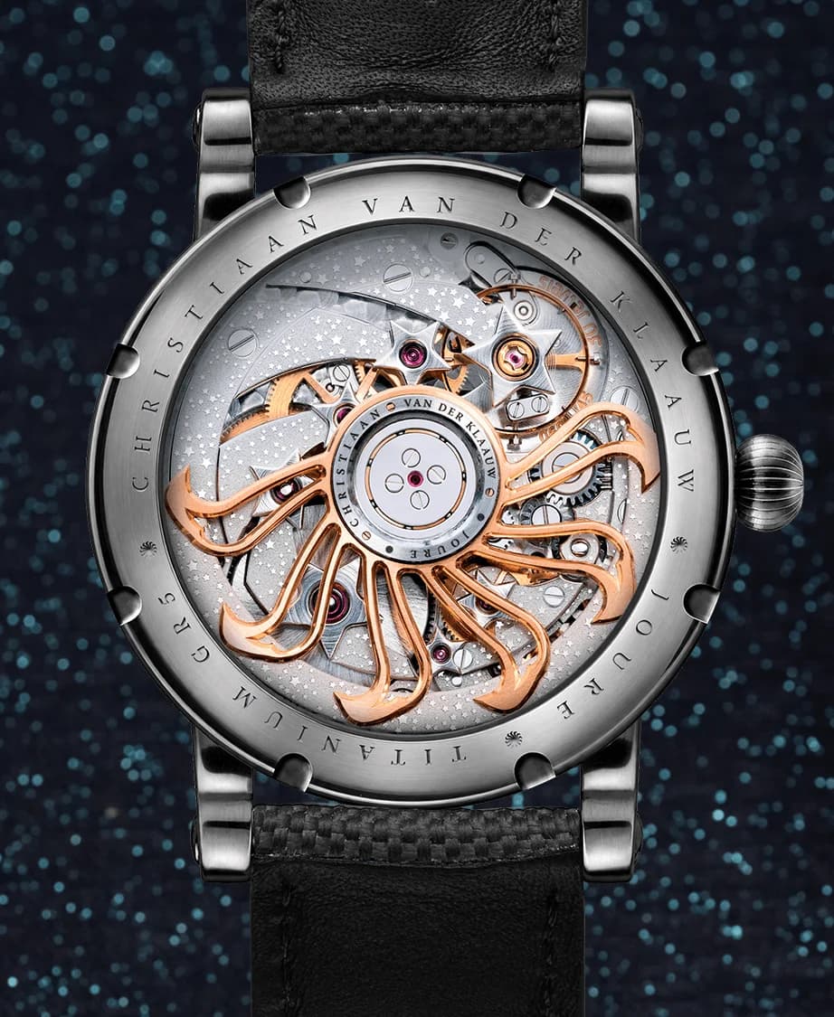 The CKM-01 Manufacture movement through the sapphire caseback