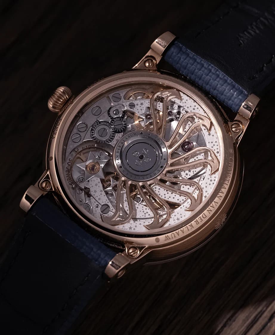 The CKM-01 Manufacture movement through the caseback