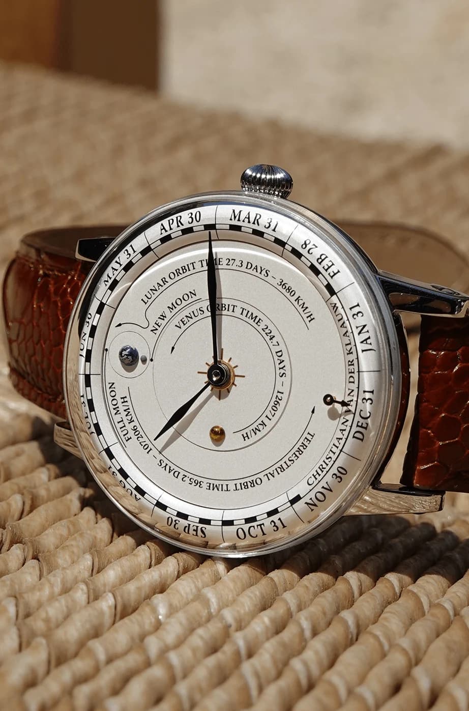 Venus Annual Calendar on a cognac ostrich leather strap