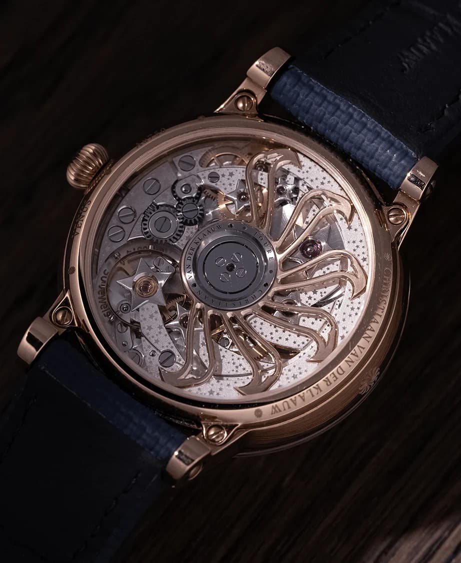 The CKM-01 Manufacture movement through the caseback