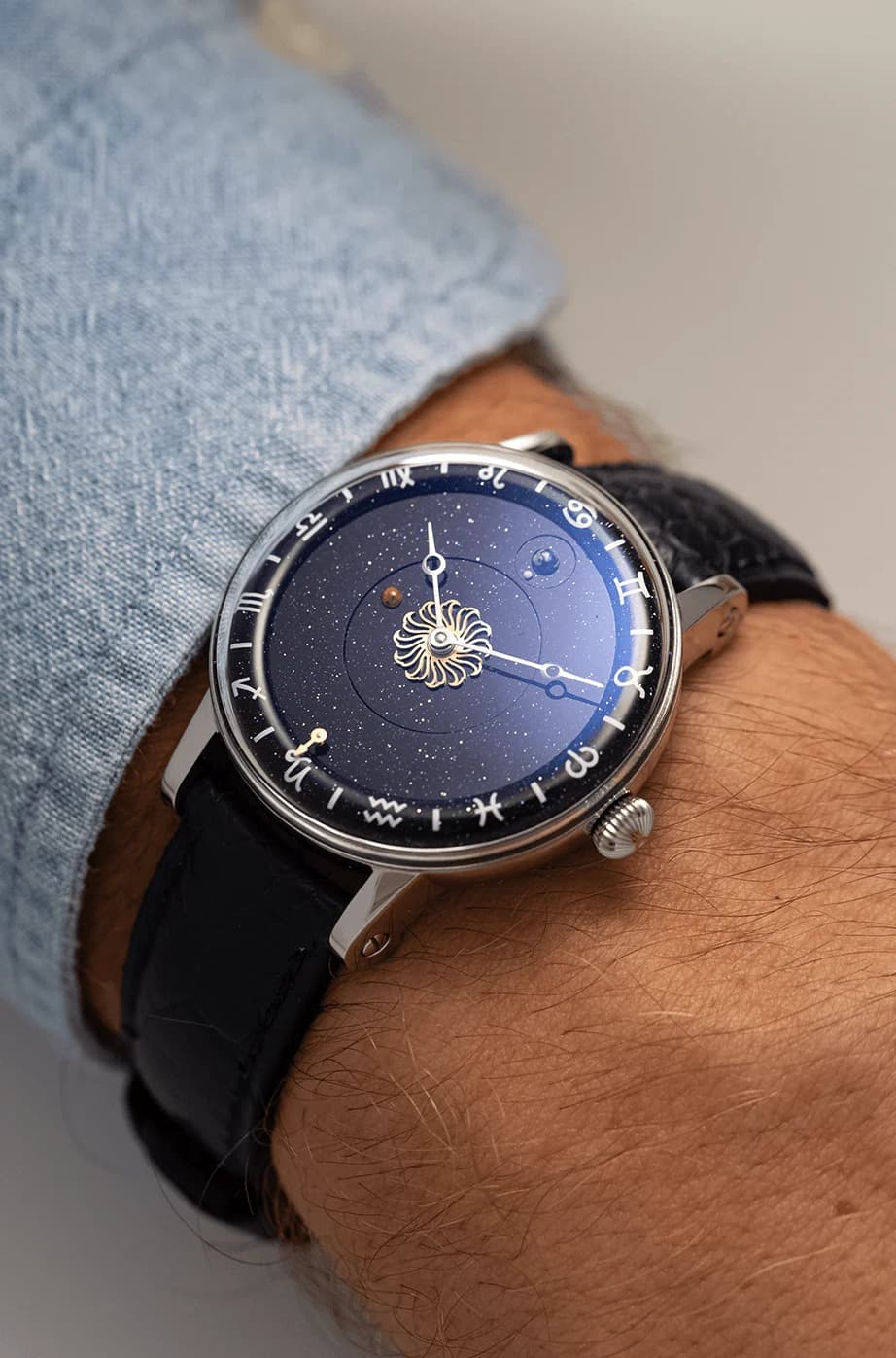 Venus Zodiac on a blue ostrich leather strap